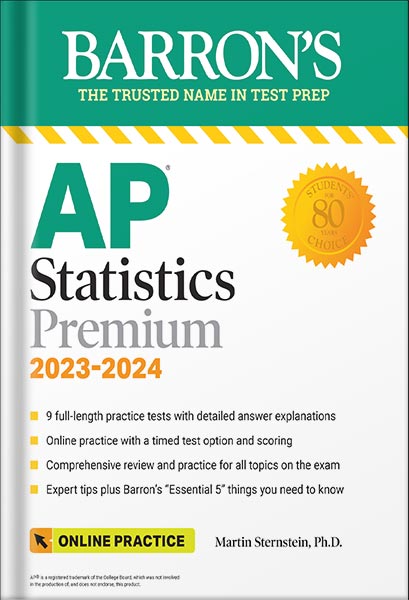دانلود کتاب AP Statistics Premium, 2023-2024: 9 Practice Tests + Comprehensive Review + Online Practice (Barron's Test Prep) Twelfth Edition by Martin Sternstein Ph.D.