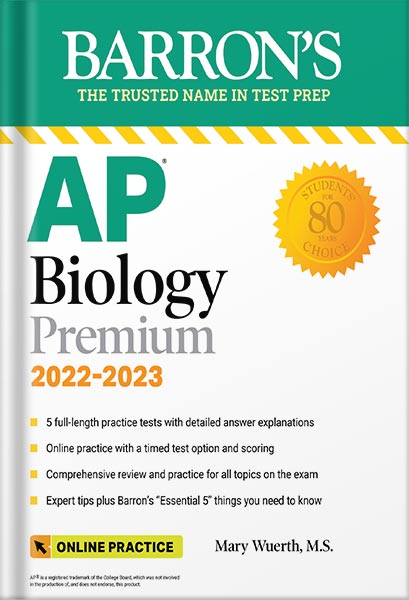 دانلود کتاب AP Biology Premium, 2022-2023: 5 Practice Tests + Comprehensive Review + Online Practice: With 5 Practice Tests (Barron's Test Prep) by Mary Wuerth